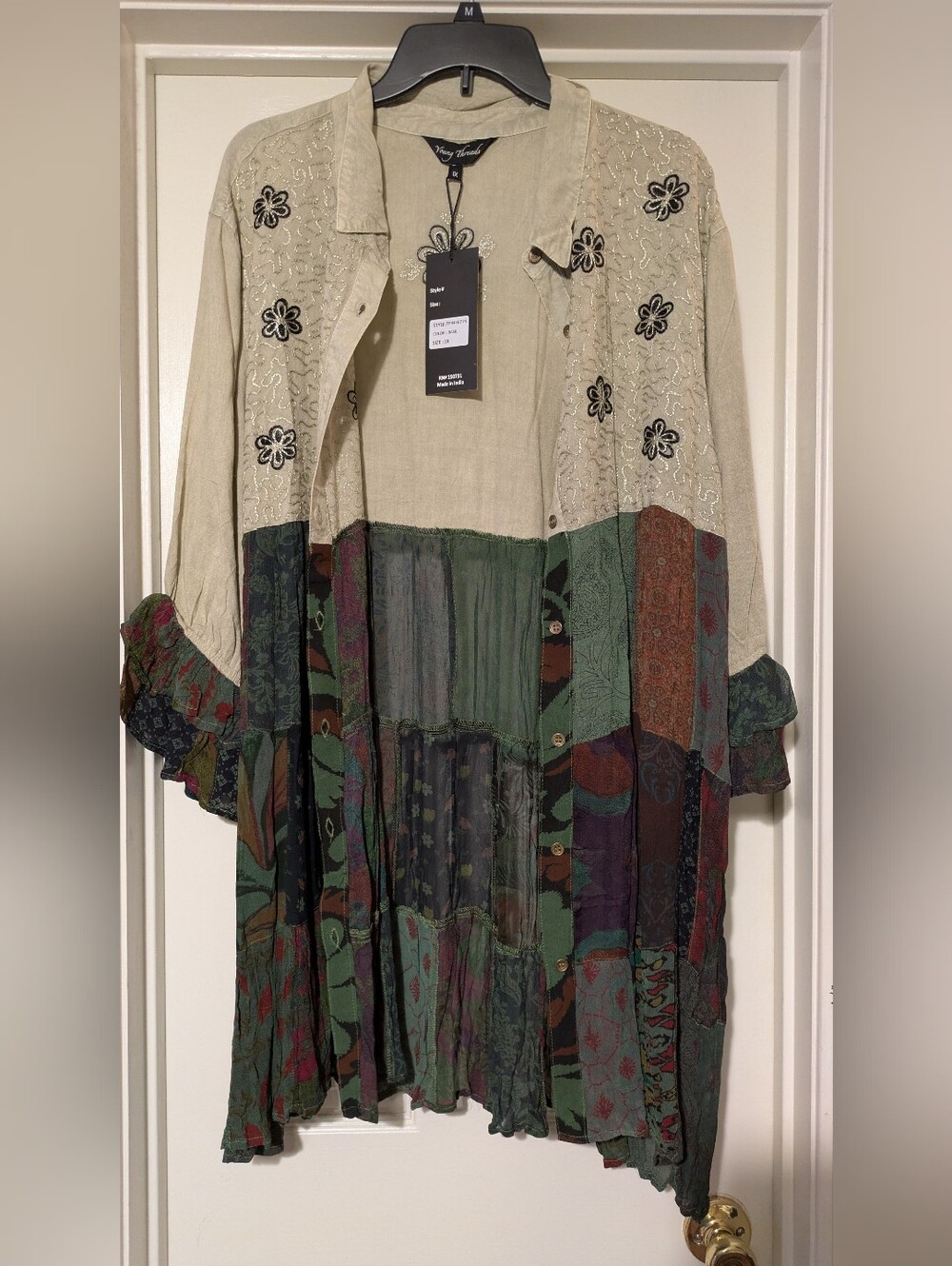 Mixed Patchwork Boho Top in Sage and Forest Green